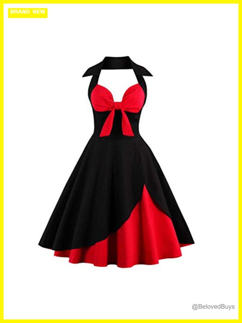 Vintage 1950s Rockabilly Swing Dress Halterneck Floral A-Line Retro